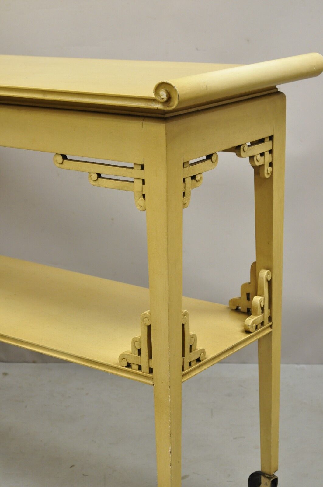 Vtg Chinoiserie Bone Lacquer 54" Oriental James Mont Style Console Hall Table