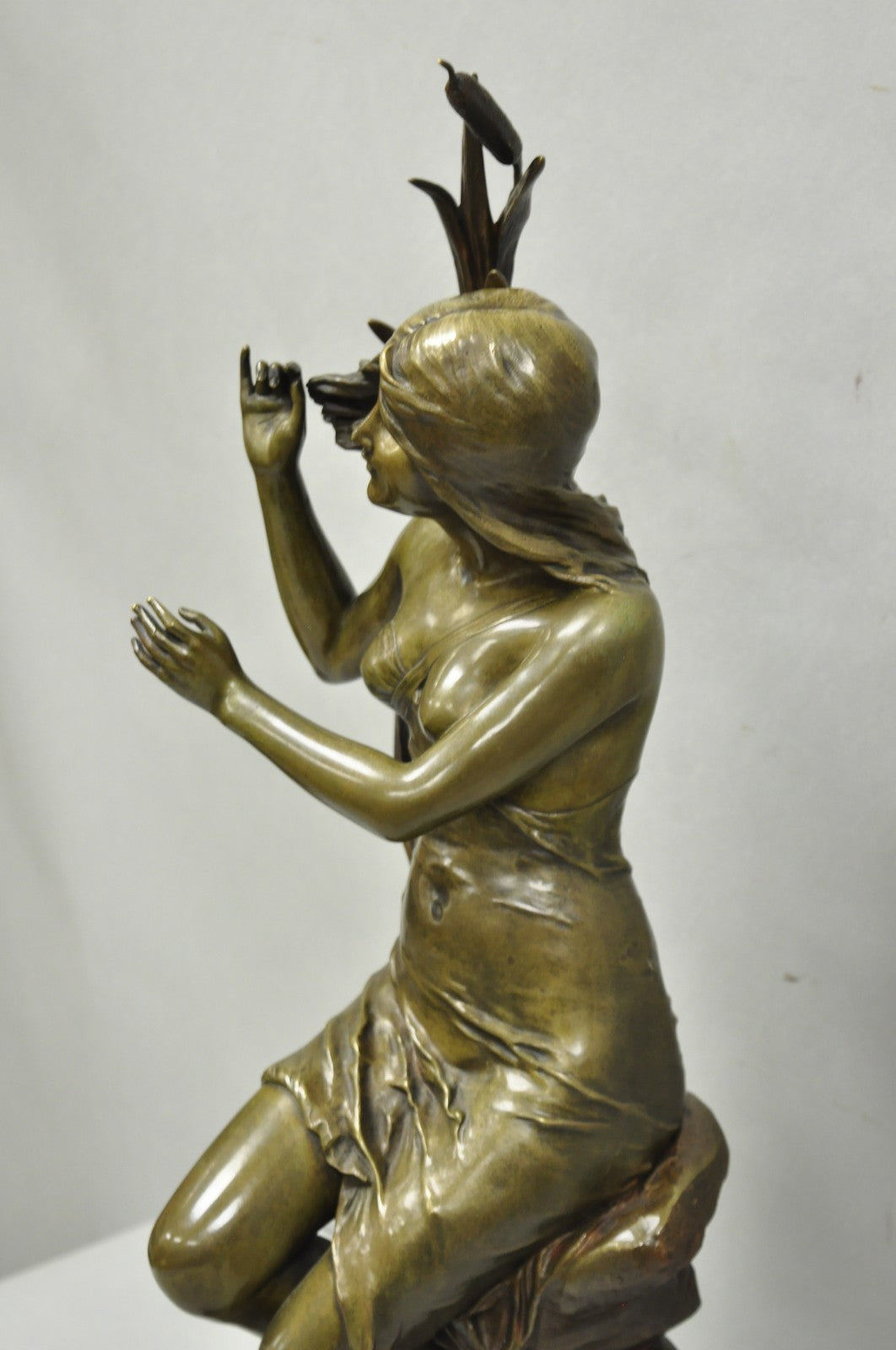 Antique Edouard Drouot (1859-1945) "La Rosse" French Bronze Sculpture of Woman