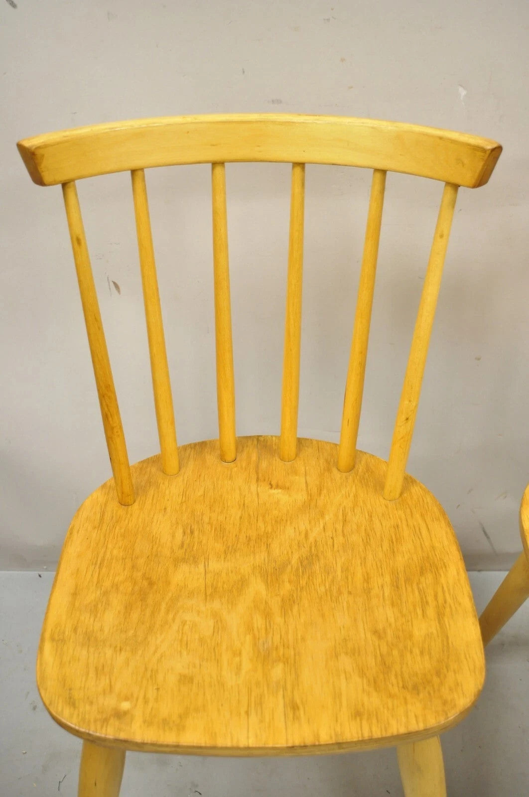 Vintage Mid Century Modern Spindle Back Birch Maple Side Chairs - a Pair