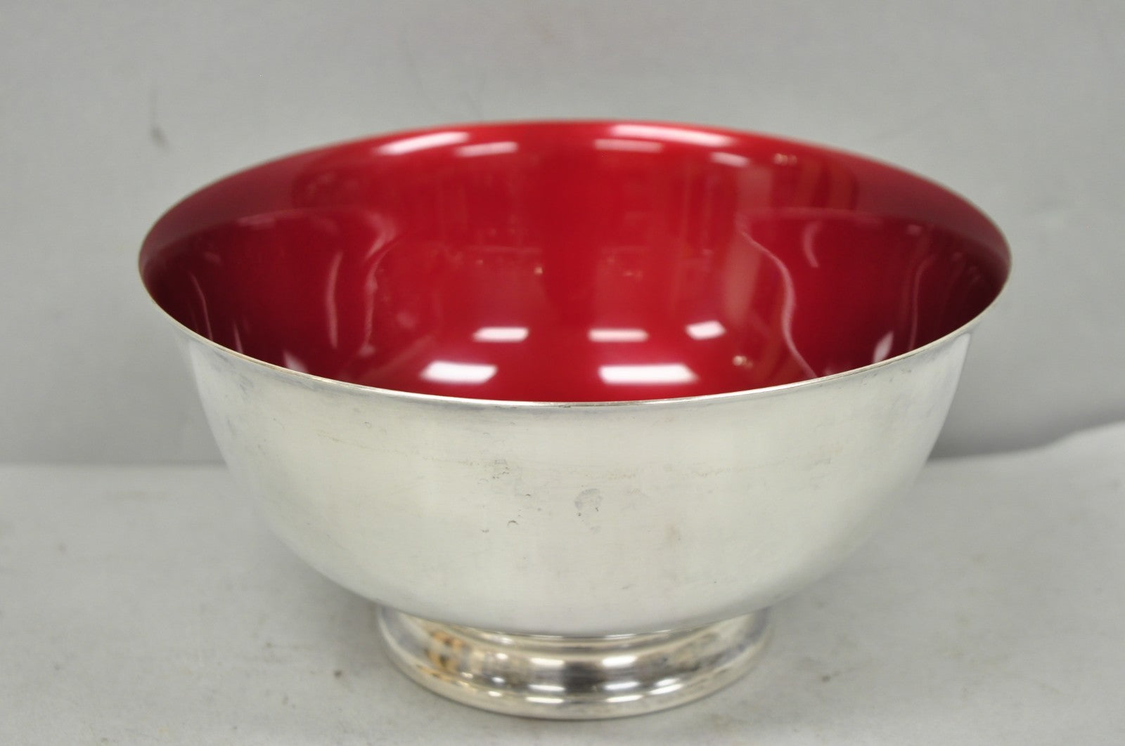 Vintage Mid Century Modern Reed & Barton 104 Silver Plated Red Enamel Bowl