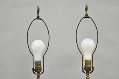 Antique Bohemian Czech Cut to Clear Glass Green and White Table Lamps - a Pair