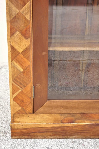 Marquetry Geometric Inlay Mixed Wood One Drawer Bookcase Display Cabinet Curio