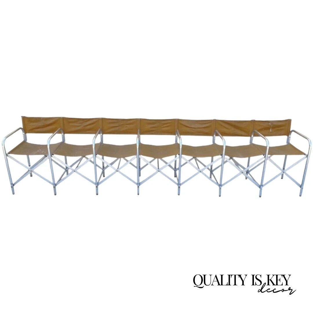Vintage Crown Mfg 7 Seat Aluminum Canvas Folding Chair Camping Sports Team Bench