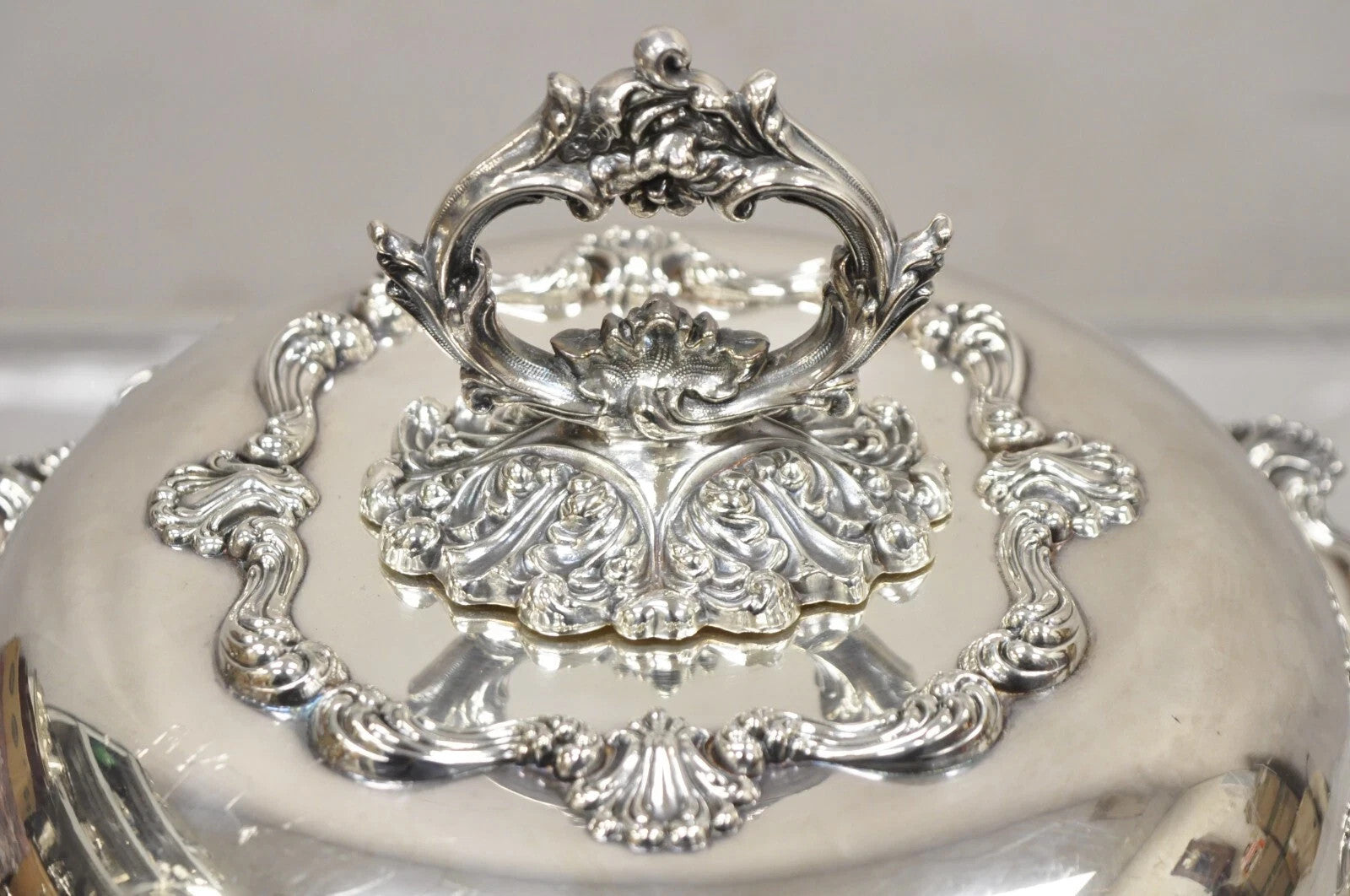 Vintage English Victorian Ornate Round Silver Plated Covered Serving Dish