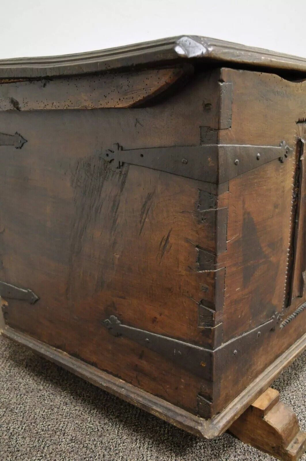Antique 18th C. Gothic Renaissance Chestnut Large Coffer Blanket Chest Trunk