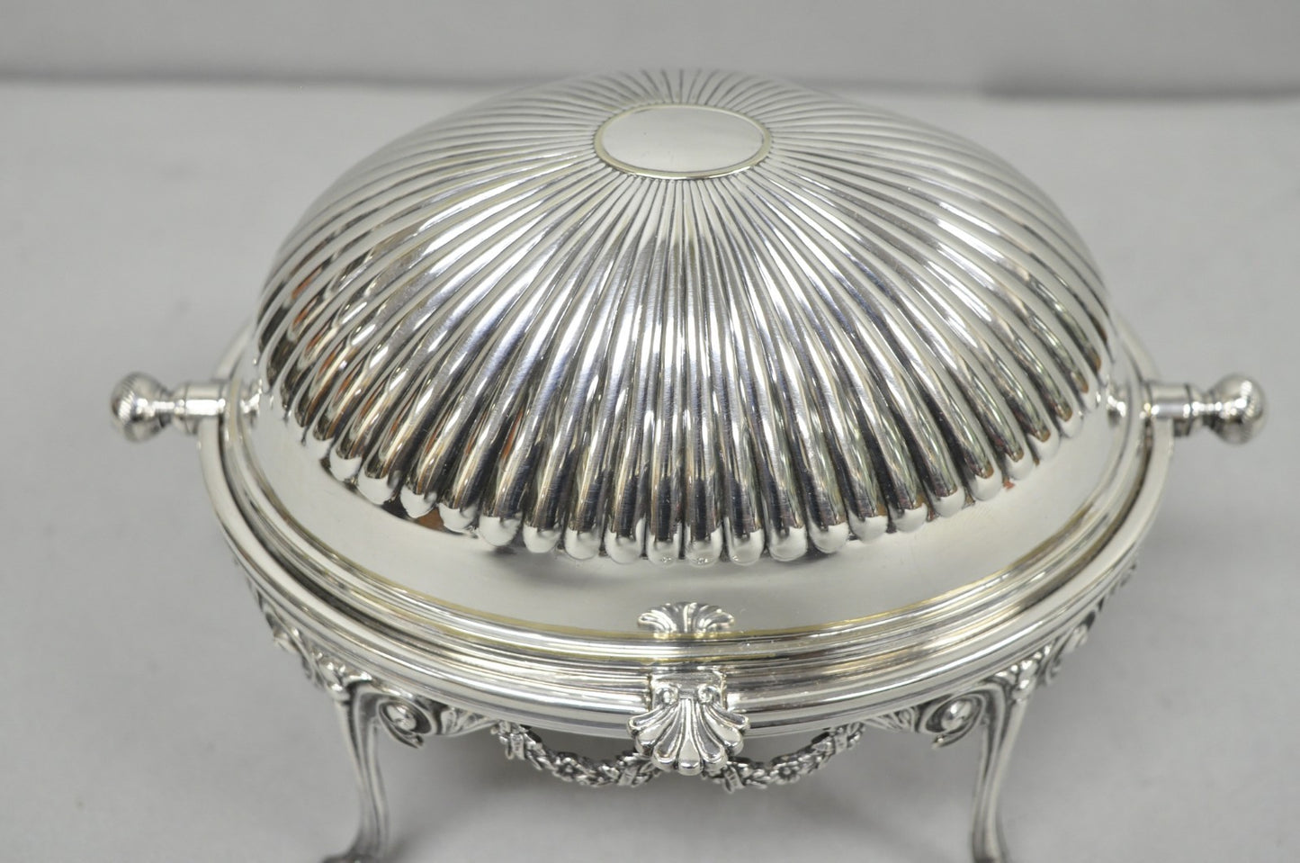 Antique English Edwardian Silver Plated Revolving Oval Serving Butter Dish