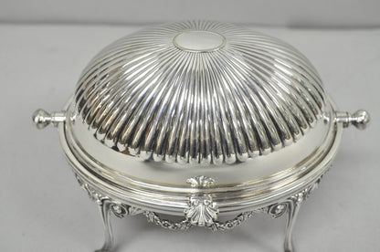 Antique English Edwardian Silver Plated Revolving Oval Serving Butter Dish