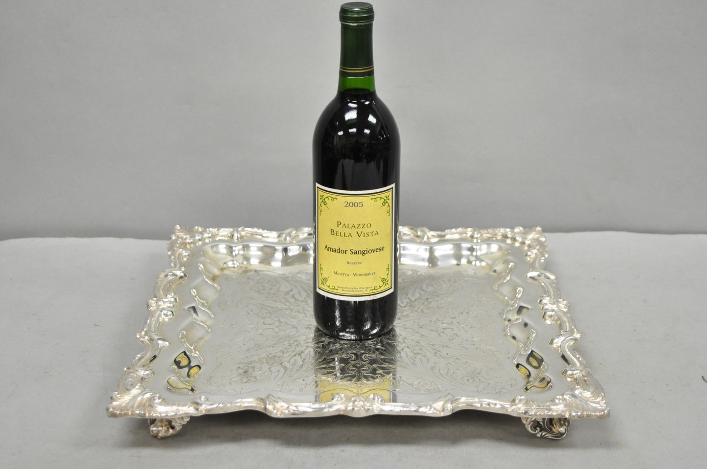 Vintage English Silver Mfg. Silver Plated Ornate Square Bar Serving Platter Tray