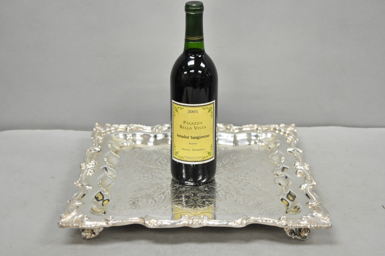 Vintage English Silver Mfg. Silver Plated Ornate Square Bar Serving Platter Tray