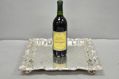 Vintage English Silver Mfg. Silver Plated Ornate Square Bar Serving Platter Tray