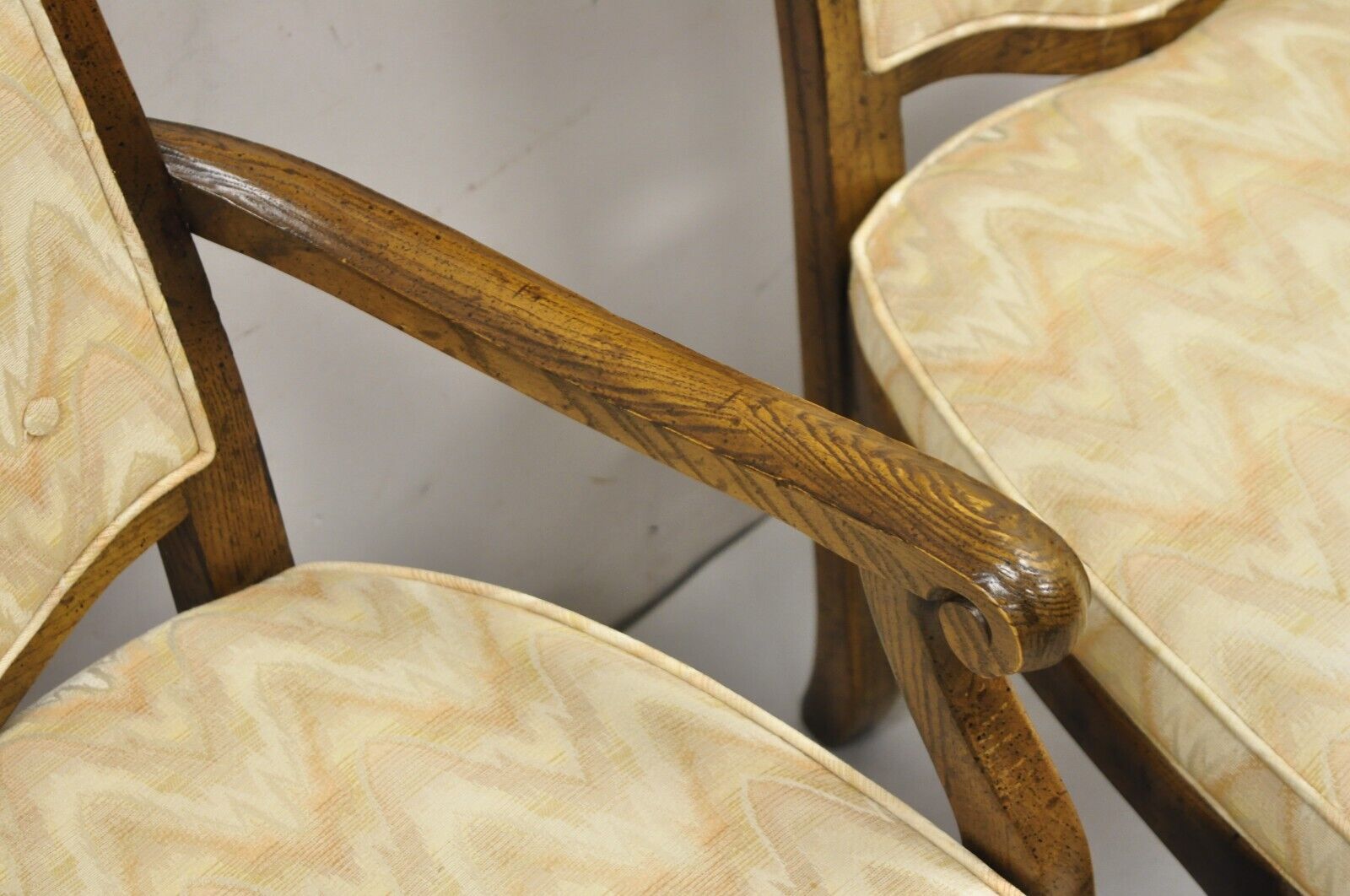Vintage Italian Provincial Hollywood Regency Oak Wood Dining Chairs - Set of 8