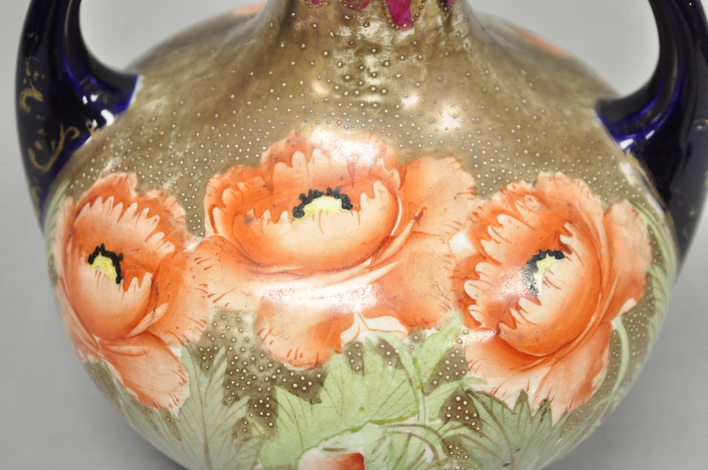 Antique Royal Nippon Hand Painted Nishiki Cobalt Blue Floral Vase With Stopper