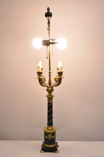 Antique French Empire Austrian Gilt Bronze Column Form Candelabra Table Lamp