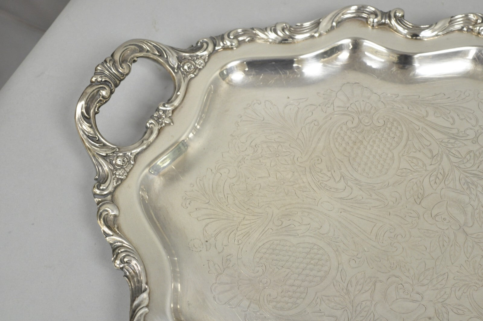Antique Wallace Baroque Large 28" Silver Plated Serving Bar Tray w/ Handles