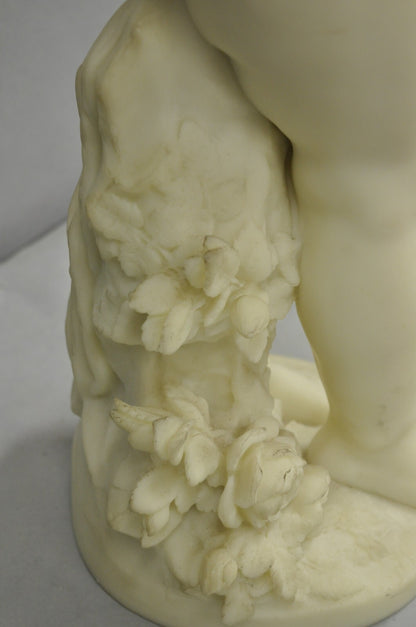 Vintage Neoclassical Faux Marble Cast Resin 25" Winged Cherub Putti Sculpture