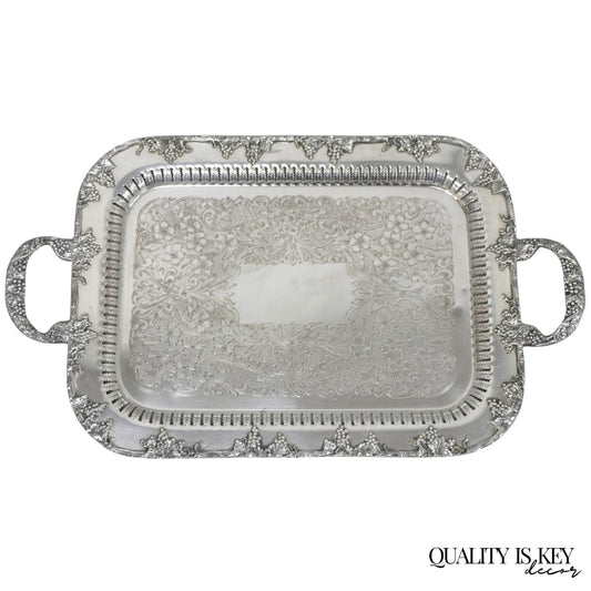 Vintage Victorian Silver Plated Grapevine Bar Serving Platter Tray by Excelsior