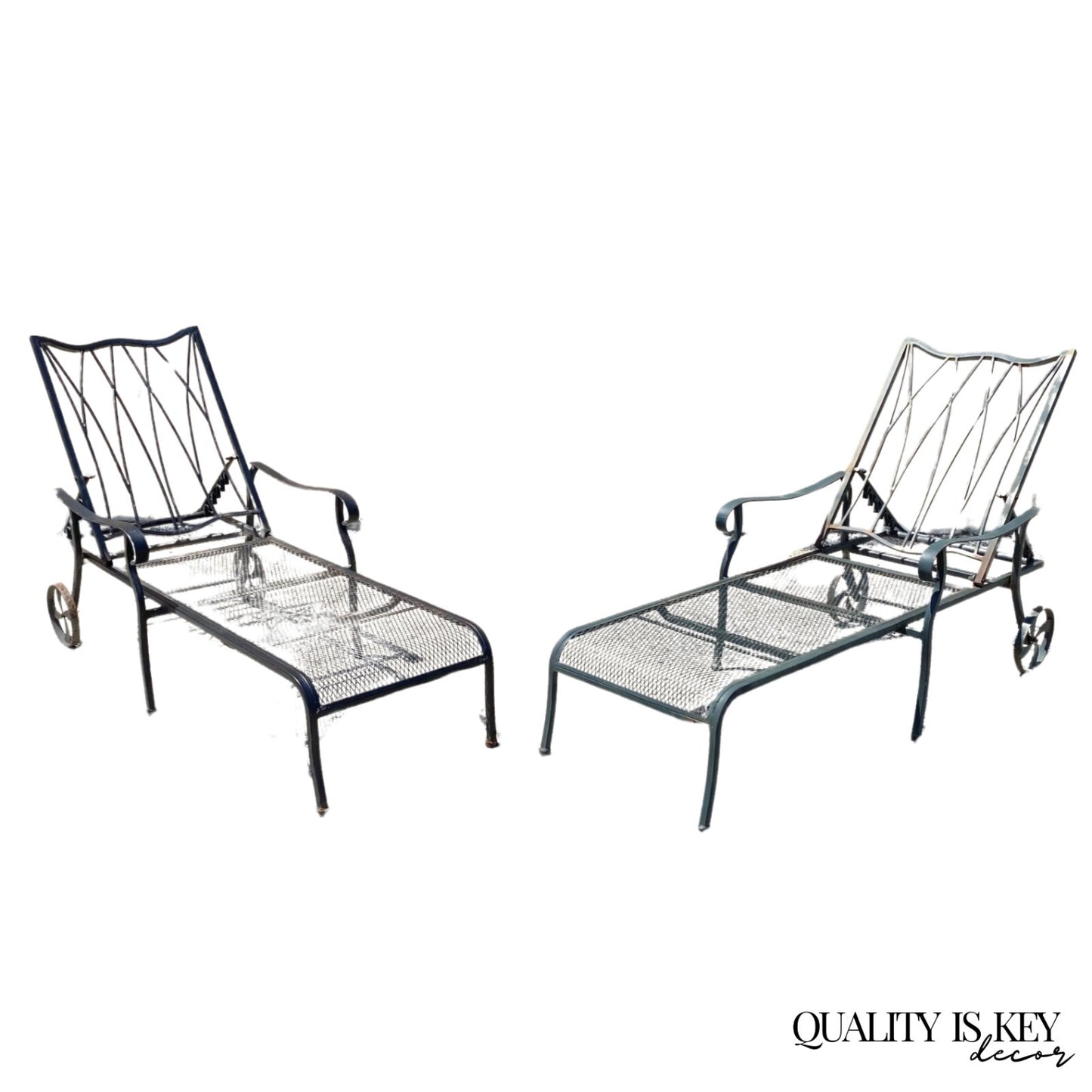 Woodard Style Wrought Iron Lattice Garden Patio Chaise Lounge Chair - a Pair
