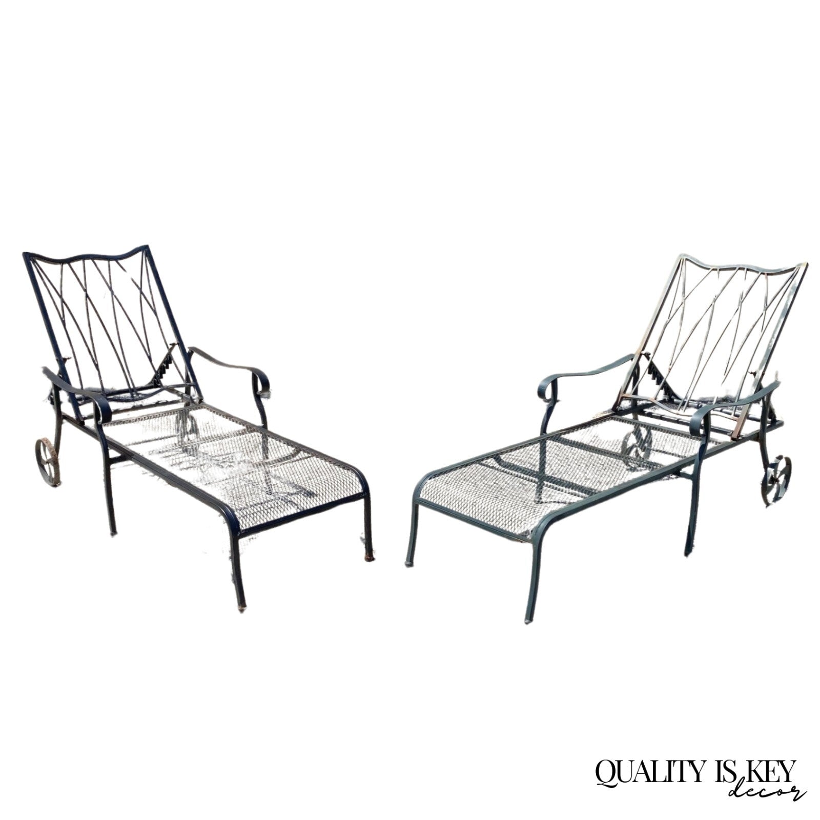Woodard Style Wrought Iron Lattice Garden Patio Chaise Lounge Chair - a Pair