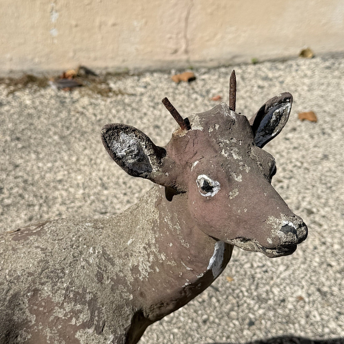 Vintage French Standing Deer Small 19" Cement Concrete Stone Garden Statue