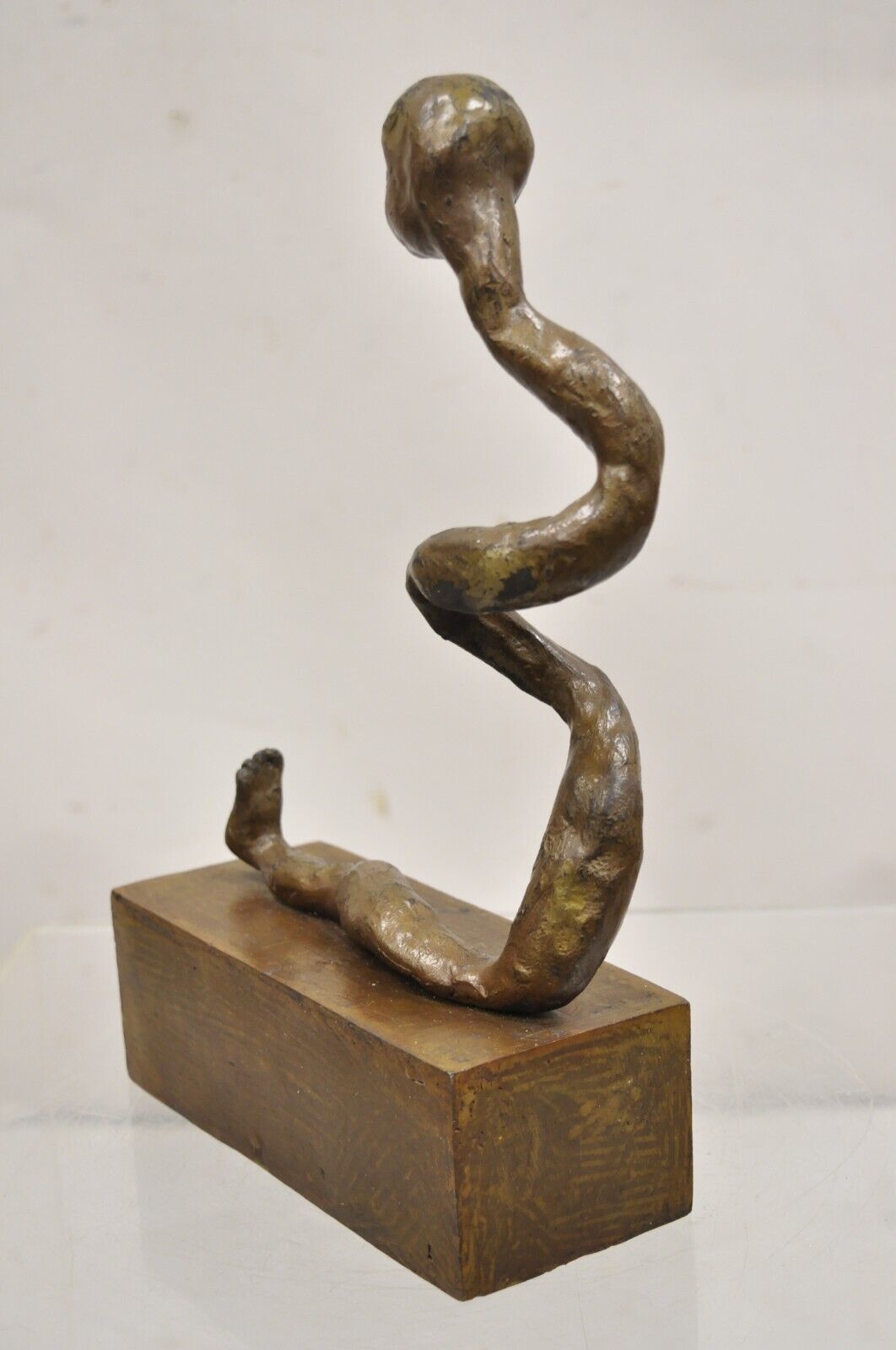 Sheryl C. Benjamin Brutalist Modern Abstract Bronze Serpent Figure Sculpture