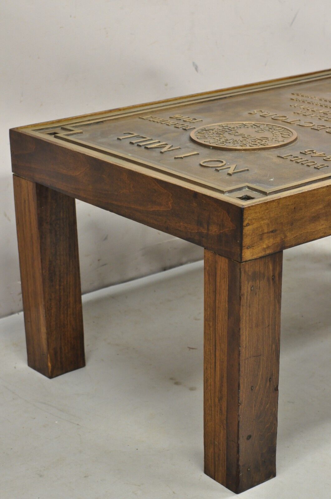 Antique 'Boston Duck Company (1845)' Large Bronze Plaque Custom Coffee Table