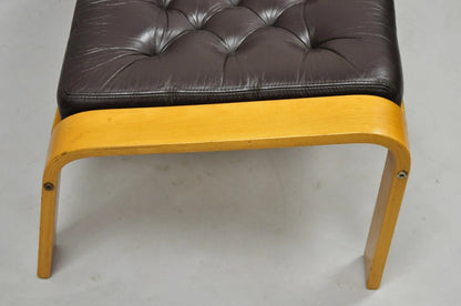 Vintage Noboru Nakamura Poang for Ikea Bentwood Brown Leather Footstool Ottoman