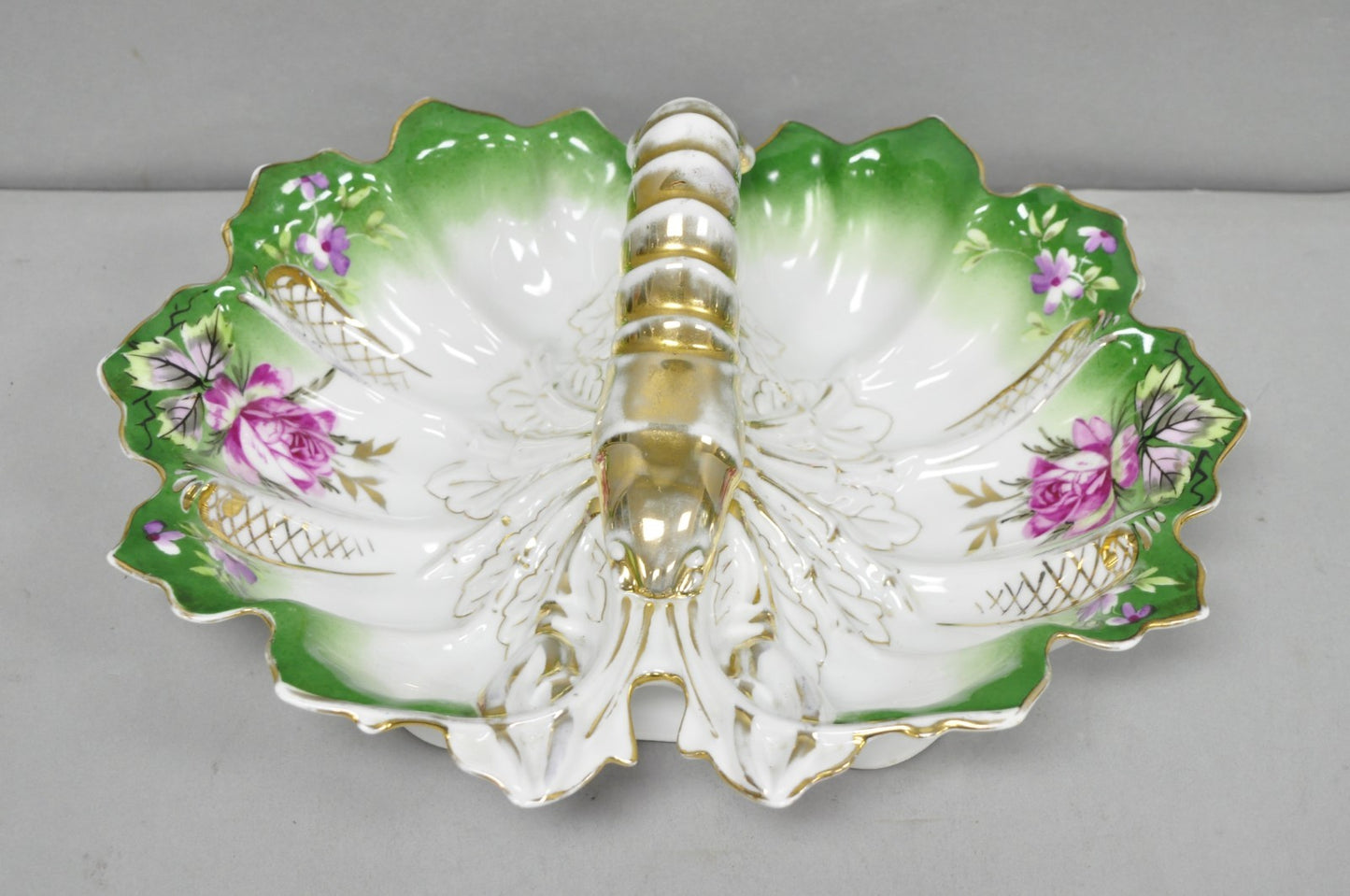 Antique Bavarian German Porcelain Gold Gilded Hand Painted Lobster Divided Dish