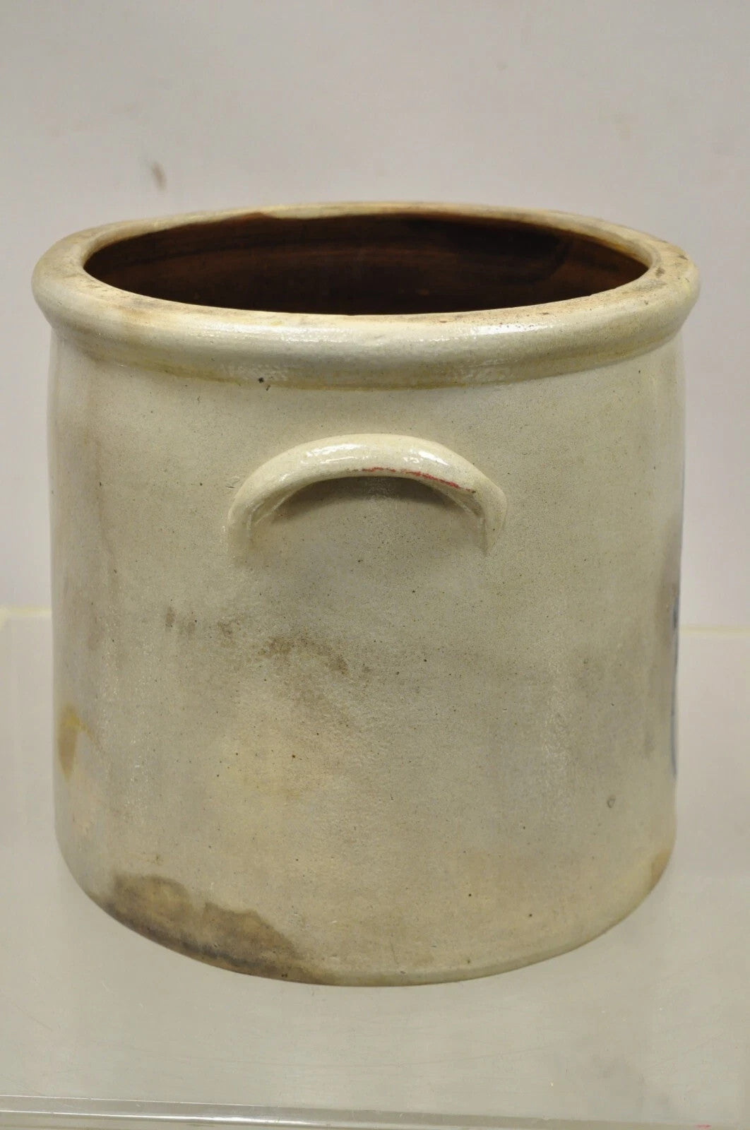 Antique Stoneware Two Gallon Crock with Cobalt Blue Slip Trailed Floral Design