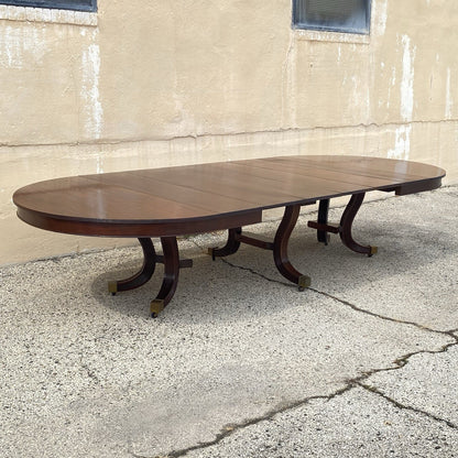 Antique English Regency Round Mahogany Extension Dining Banquet Table w 6 Leaves