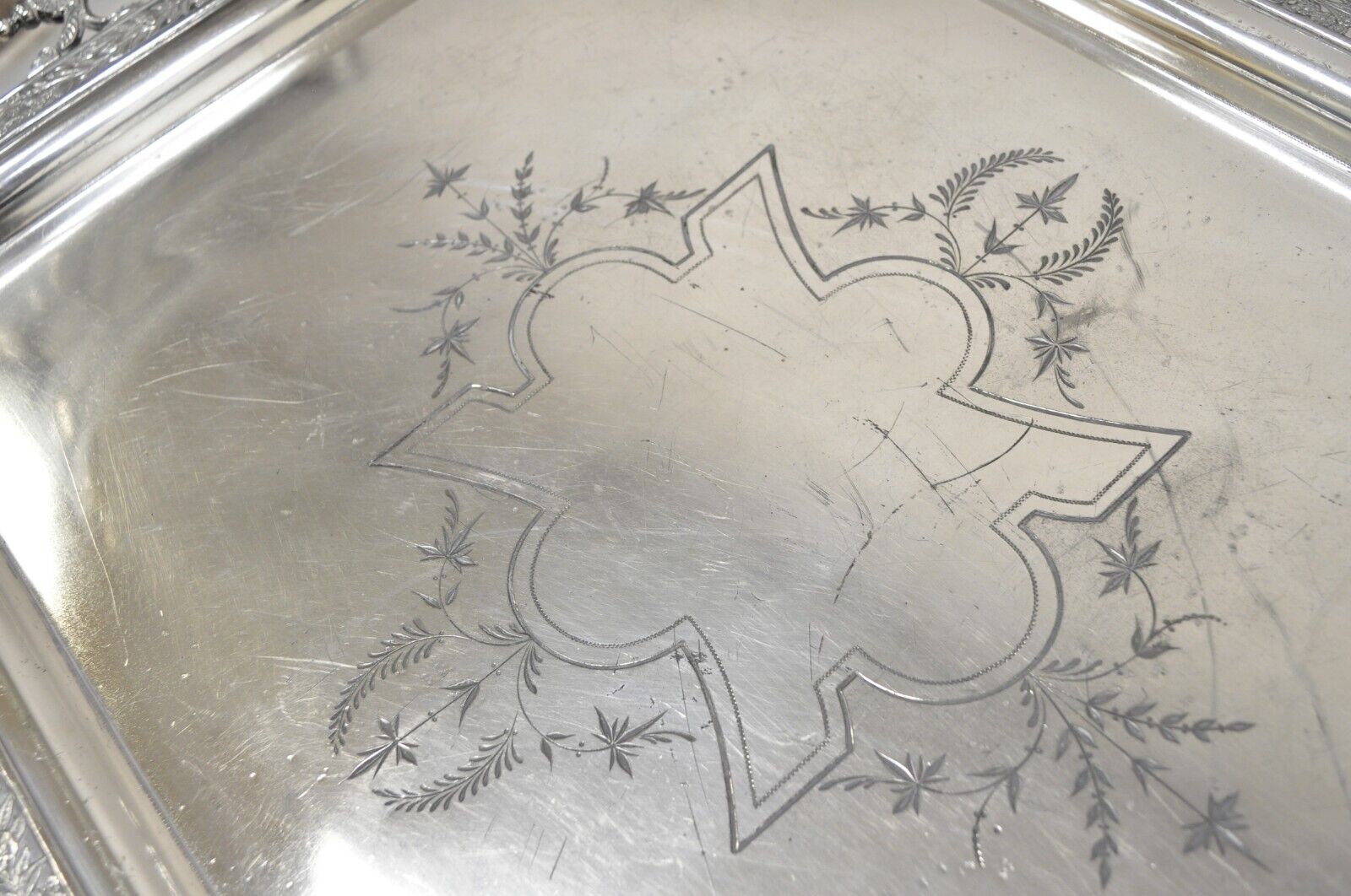 Antique Wilcox Victorian Aesthetic Movement Silver Plated Serving Platter Tray