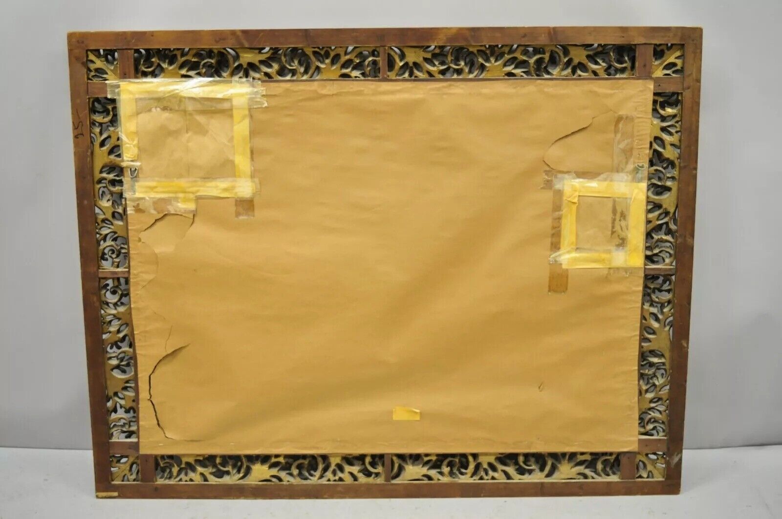 Antique French Baroque Rococo Style Scroll Carved Wood 65" Gold Wall Mirror