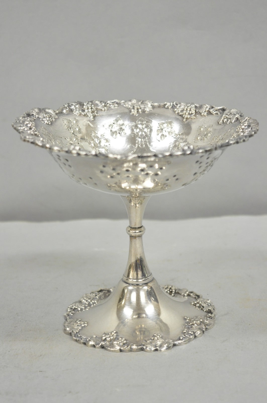 Victorian Silver Plated Grapevine Repousse Pedestal Candy Nut Dish by Barbour
