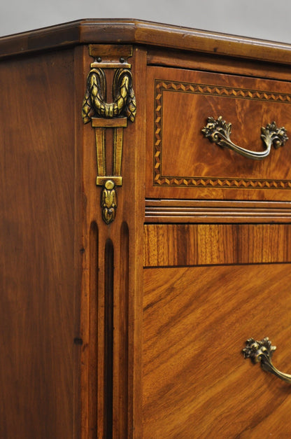 Antique French Louis XV Style Mahogany Satinwood Inlay 4 Drawer Dresser by Sligh
