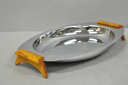 Vintage Art Deco Stainless Steel Glo-Hill Gourmates Butterscotch Bakelite Tray