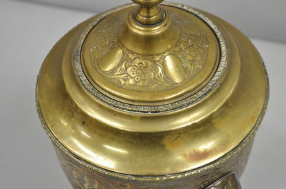 Antique Italian Renaissance Brass Floral Repousse Lions Samovar Drink Dispenser