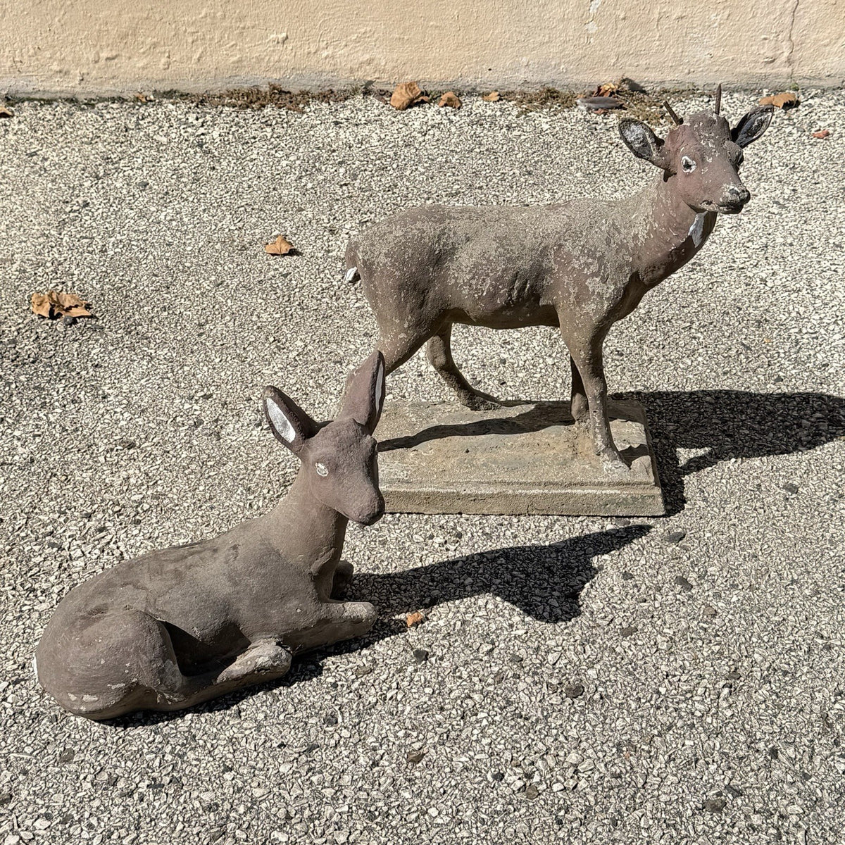 Vintage French Standing Deer Small 19" Cement Concrete Stone Garden Statue