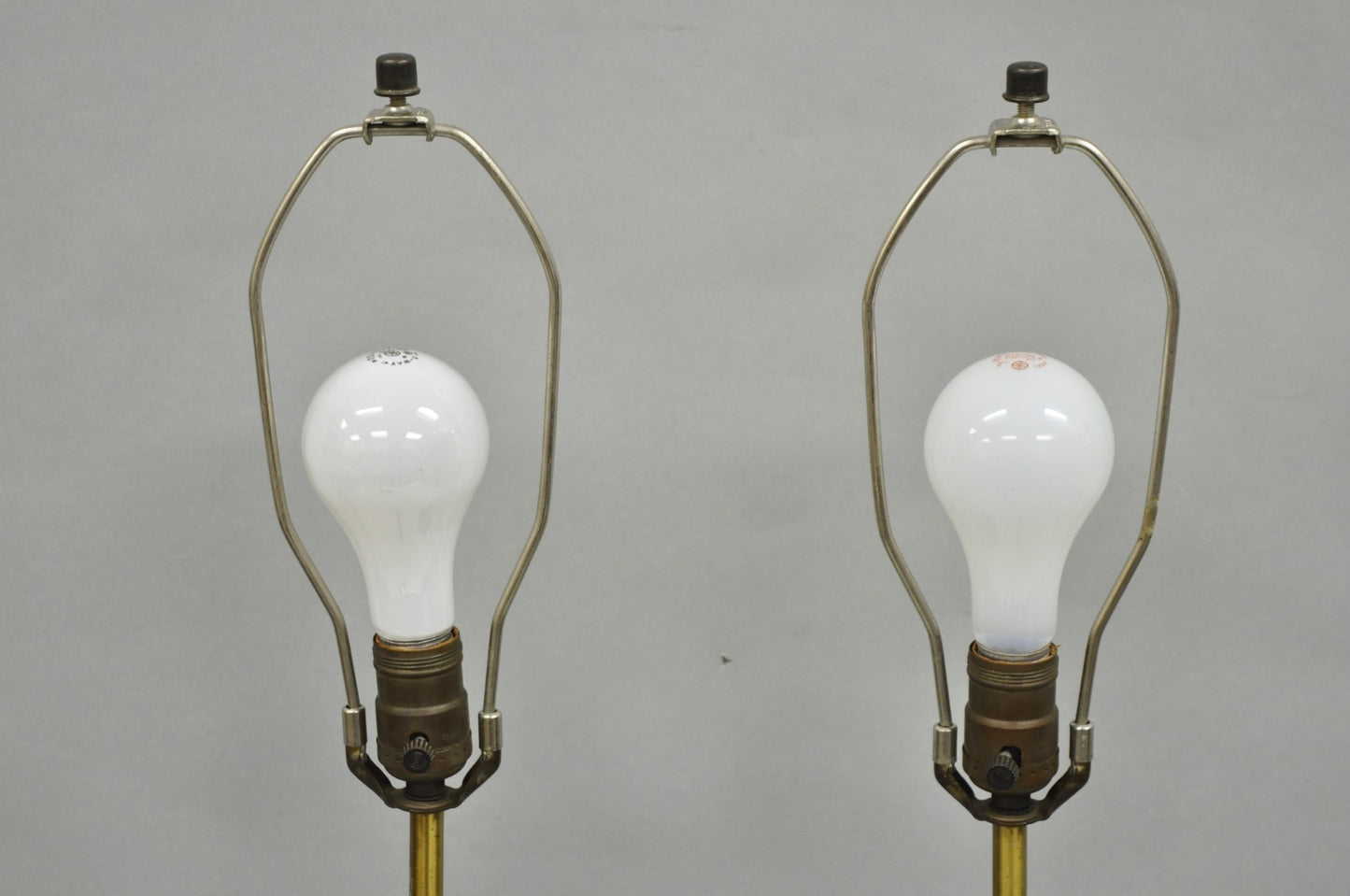 Vintage Mid Century Modern Black Metal & Brass Geometric Helix Table Lamps Pair