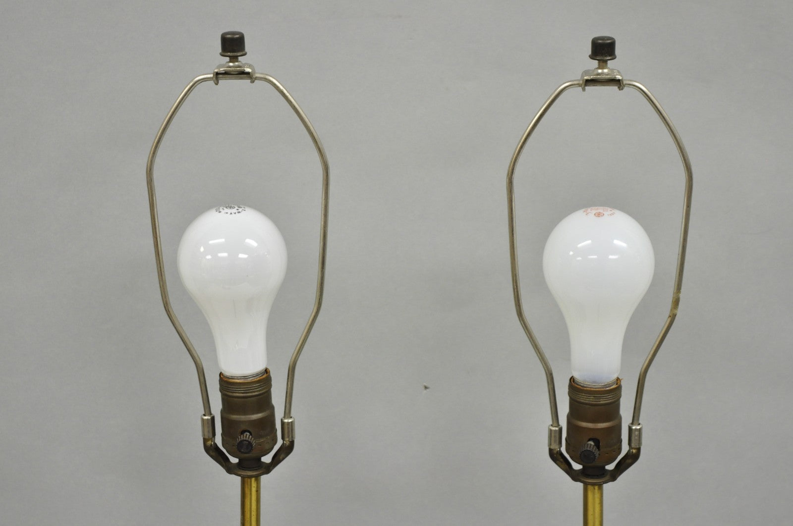 Vintage Mid Century Modern Black Metal & Brass Geometric Helix Table Lamps Pair