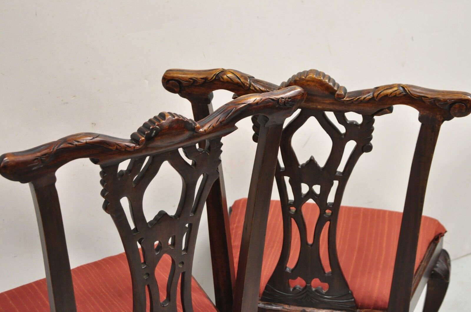 Chippendale Style Mahogany Carved Ball and Claw Dining Side Chairs - a Pair