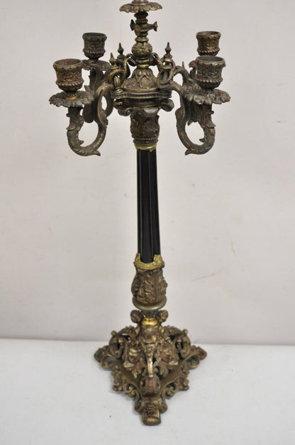 Antique French Empire Renaissance Gilt Metal Figural Candelabra Table Lamp