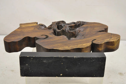Modern Organic Abstract Carved Teak Wood Large Modernist Table Art Sculpture