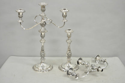 Heritage 1847 Rogers Bros 9416 Silver Plated 3 Arm Ornate Candelabra - a Pair