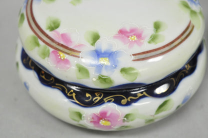 Victorian Japanese Hand Painted Porcelain Cobalt Blue Hair Receiver & Powder Jar