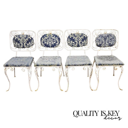 Vintage Art Nouveau Style Floral Wrought Iron Garden Dining Chairs - Set of 4