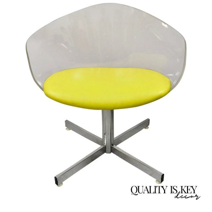 Vintage Jansko Mid Century Modern Sculpted Lucite Yellow Vinyl Swivel Chair