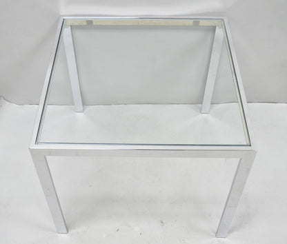 Mid Century Modern Polished Chrome Glass Top Square Occasional Side End Table