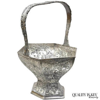 Antique Derby SP Co International Silver Plated Wedding Basket w Repousse