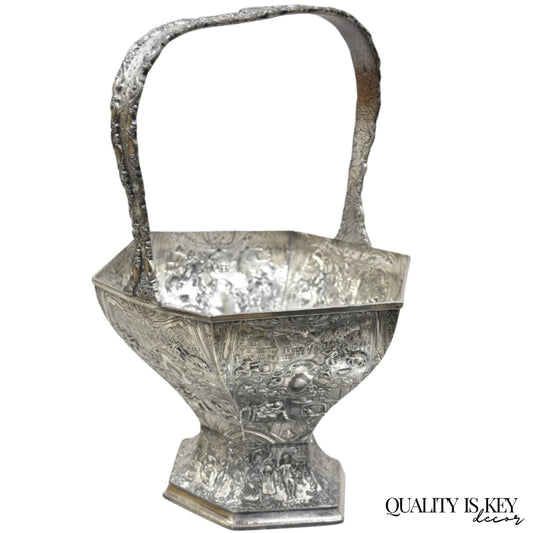 Antique Derby SP Co International Silver Plated Wedding Basket w Repousse