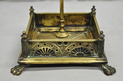 Antique English Art Nouveau Brass Paw Foot Fireplace Tool Set - 4 Pc Set