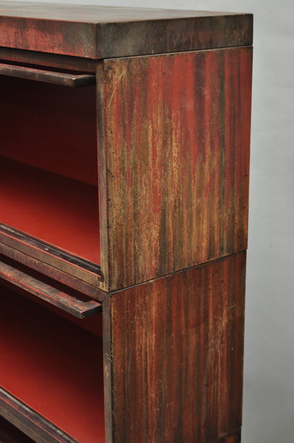 Vintage Industrial Steel Metal Faux Woodgrain Painted Stack Barrister Bookcase